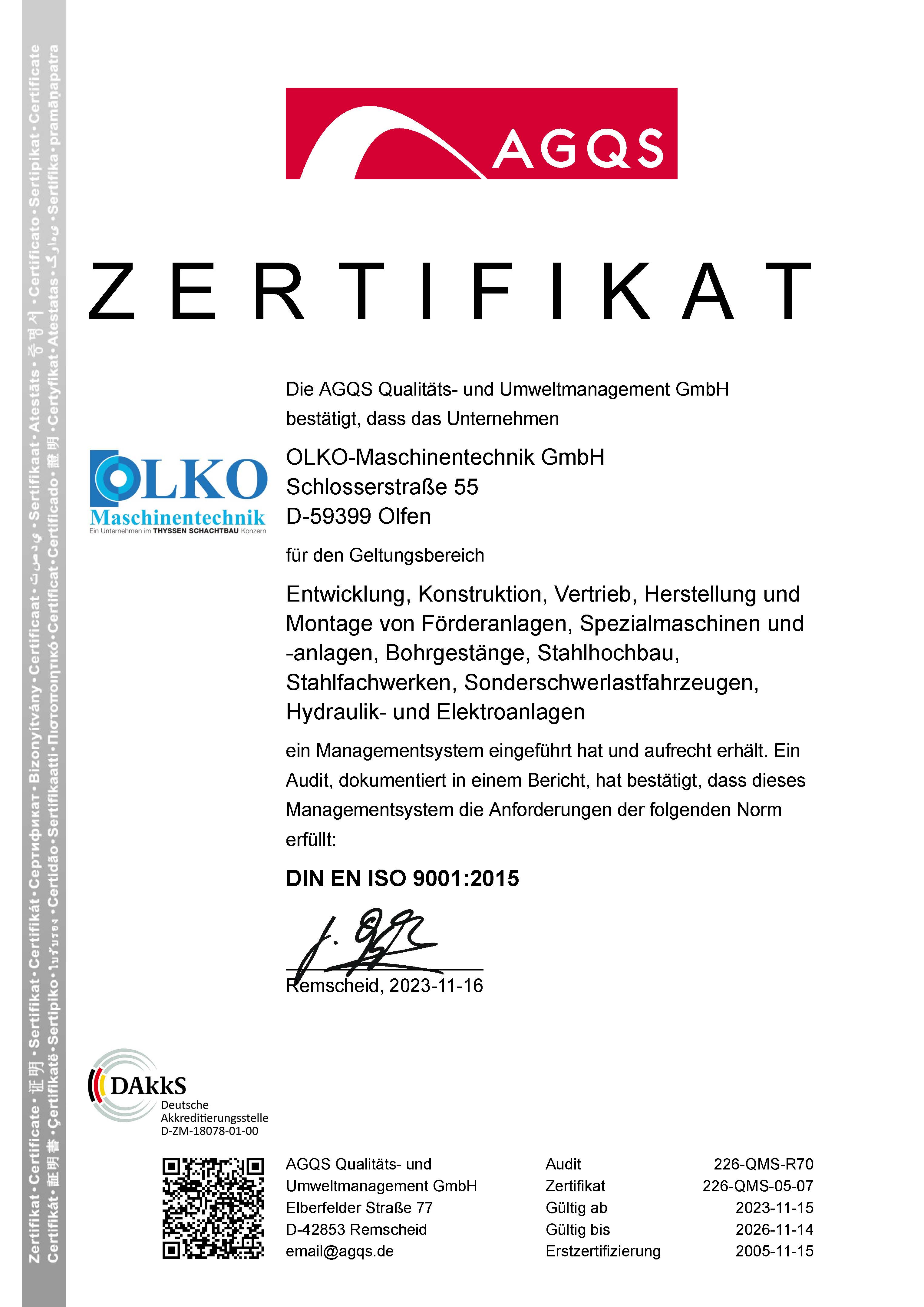 Zertifikat DIN EN ISO 9001 Deutsch